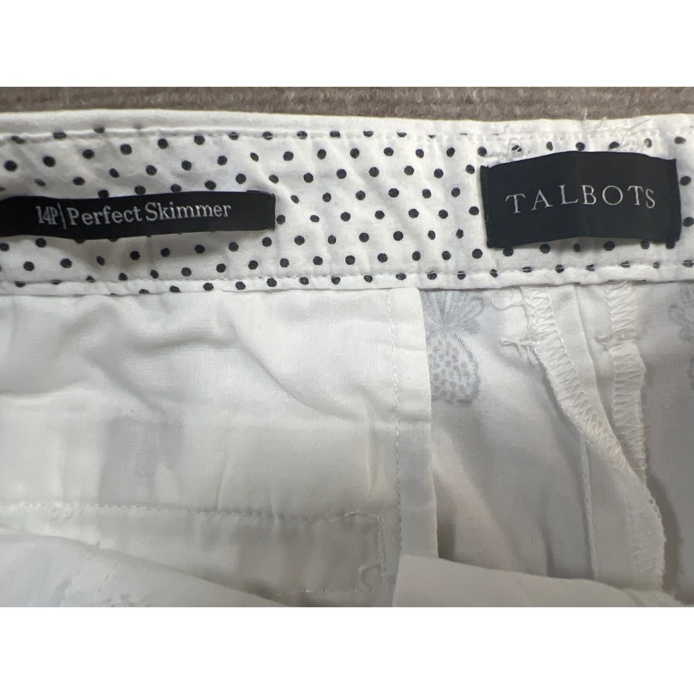 Talbots Perfect Skimmer Pants 14P White Navy Blue Pineapple Embroidered Petite - Picture 3 of 6